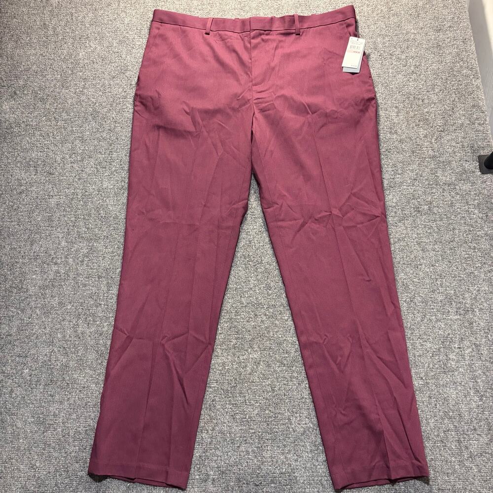 NWT Perry Ellis Mens 40x32 Slim Fit Dress Pants Burgundy Purple Wine Stretch